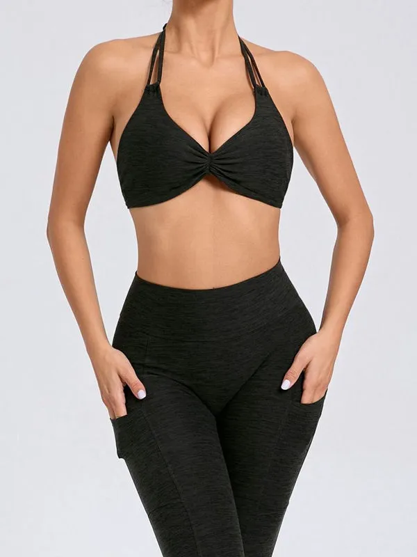 ZASUWA Female Deep V Back Pocket Scrunch Bum Halter Backless Tracksuit