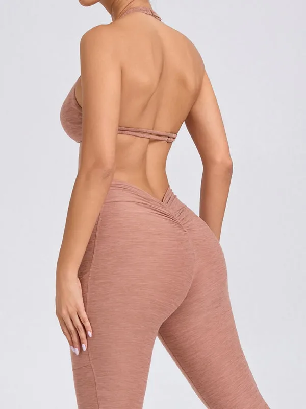ZASUWA Female Deep V Back Pocket Scrunch Bum Halter Backless Tracksuit