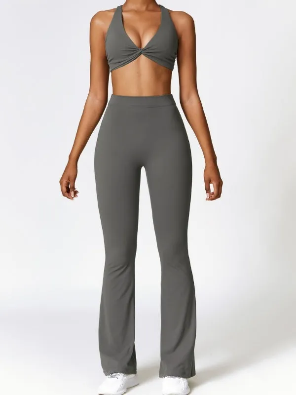 ZASUWA Female Deep V Back Scrunch Bum Flare Pants