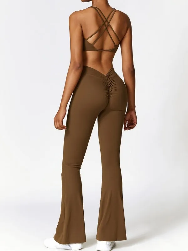 ZASUWA Female Deep V Back Scrunch Bum Flare Pants
