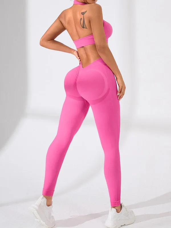 ZASUWA Female Deep V Back Scrunch Bum Seamless Quick-dry Tracksuit