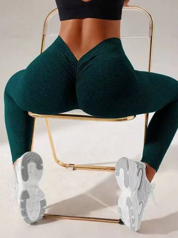 ZASUWA Female Deep V Back Scrunch Bum Yoga Leggings