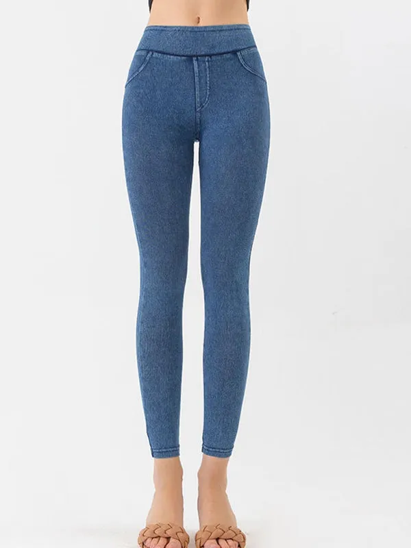 ZASUWA Female Denim Pocket High-waisted Leggings