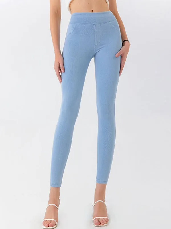 ZASUWA Female Denim Pocket High-waisted Leggings
