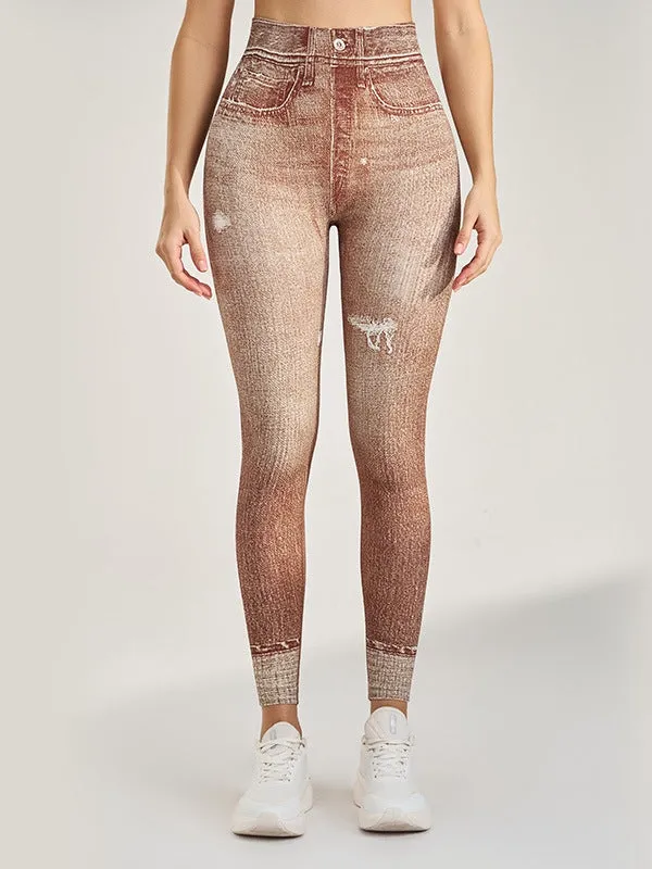 ZASUWA Female Denim Pocket Hip-lift Leggings