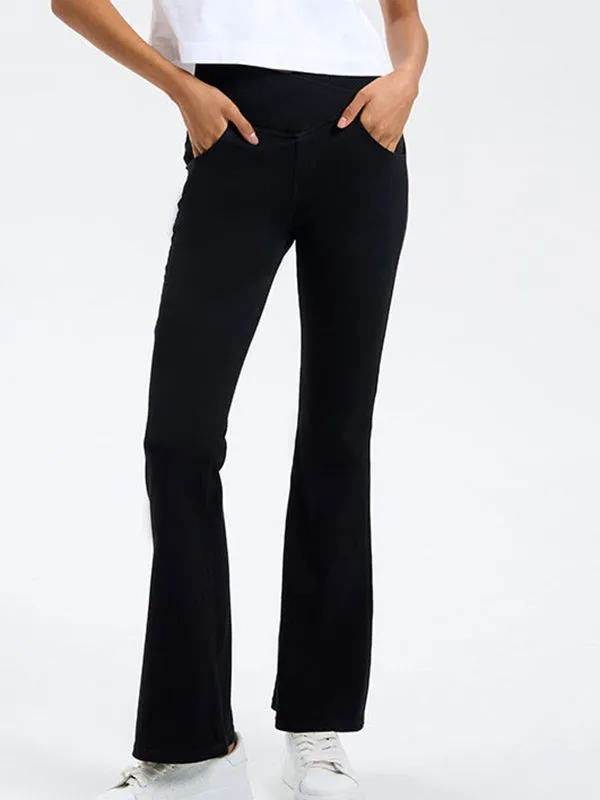 ZASUWA Female Denim Pocket V-shape Waist  Flare Leggings