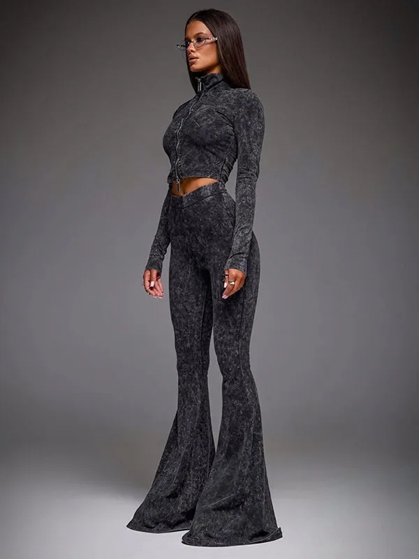 ZASUWA Female Denim Zipper Flare Tracksuit