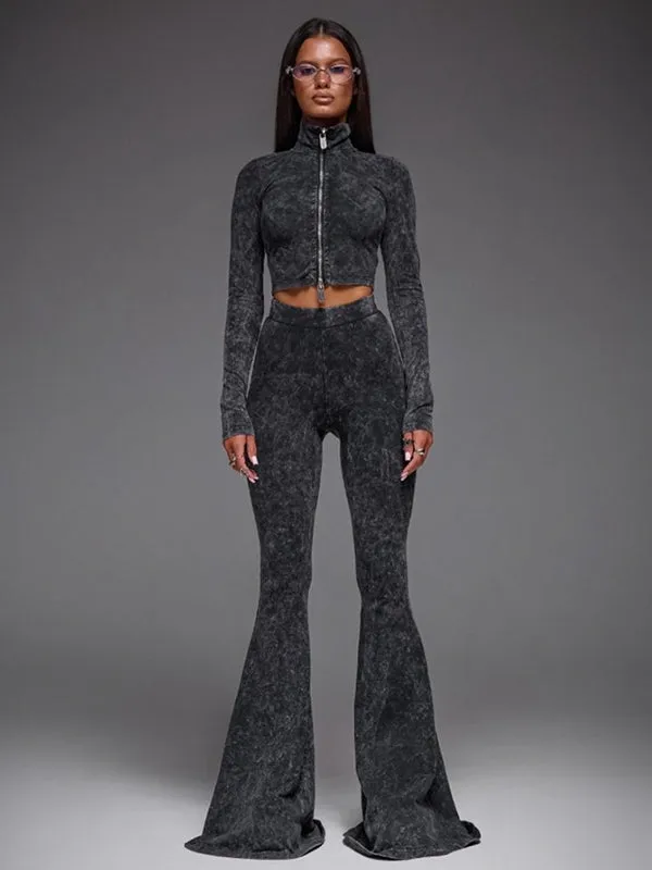 ZASUWA Female Denim Zipper Flare Tracksuit