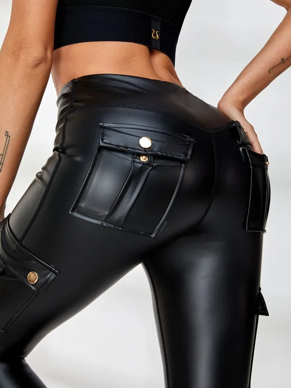 ZASUWA Female Fly Eye Contrast Color Faux Leather Pocket Scrunch Bum Tracksuit