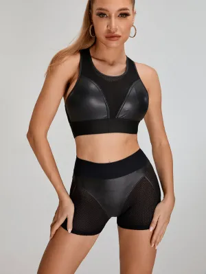 ZASUWA Female Fly Eye PU Breathable Short Tracksuit