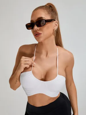 ZASUWA Female Halter Folds Pleated Backless Sports Bras