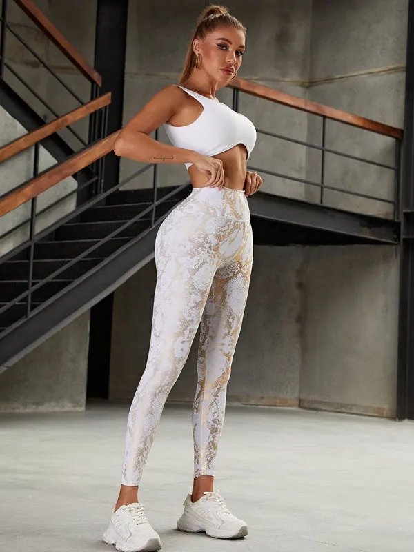 ZASUWA Female High Waist Bronzed Snakeskin Leggings