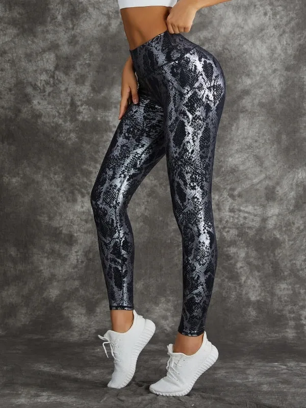 ZASUWA Female High Waist Bronzed Snakeskin Leggings