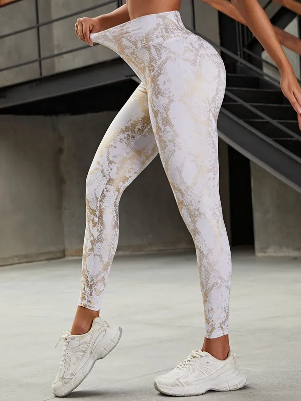 ZASUWA Female High Waist Bronzed Snakeskin Leggings