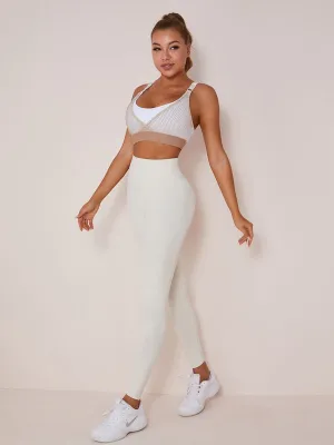 ZASUWA Female High Waist Nude Quick-Drying Mesh Contrast Color Stitching Leggings