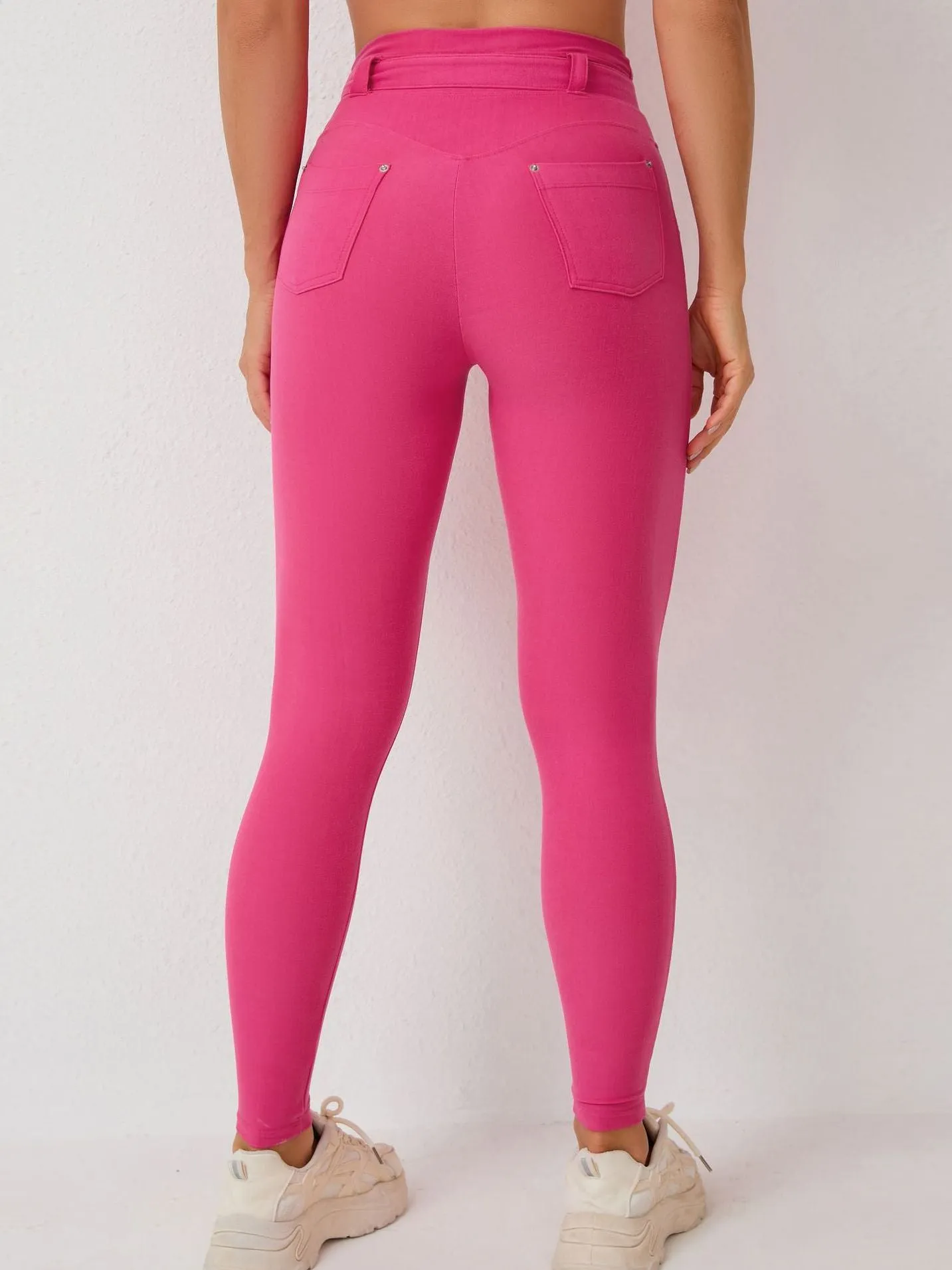 ZASUWA Female High-waisted Adjustable Strap Solid Color Elastic Tight Basic Yoga Leggings