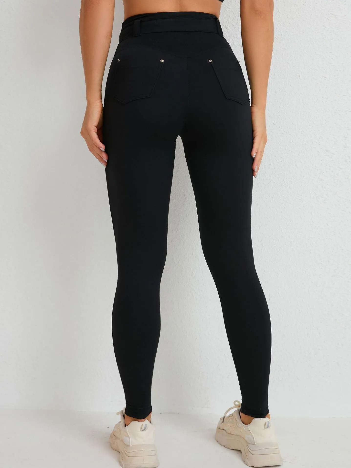 ZASUWA Female High-waisted Adjustable Strap Solid Color Elastic Tight Basic Yoga Leggings