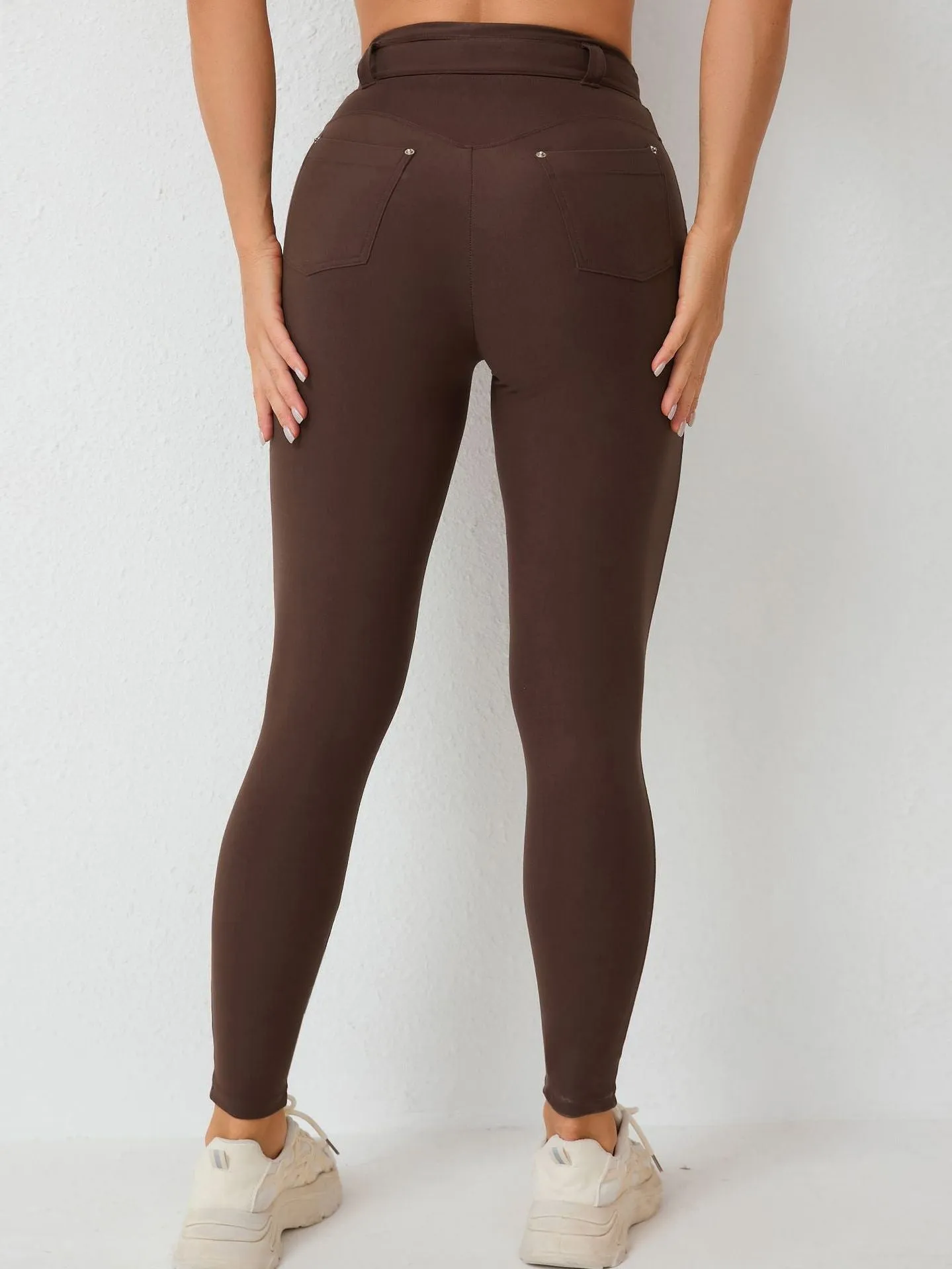 ZASUWA Female High-waisted Adjustable Strap Solid Color Elastic Tight Basic Yoga Leggings