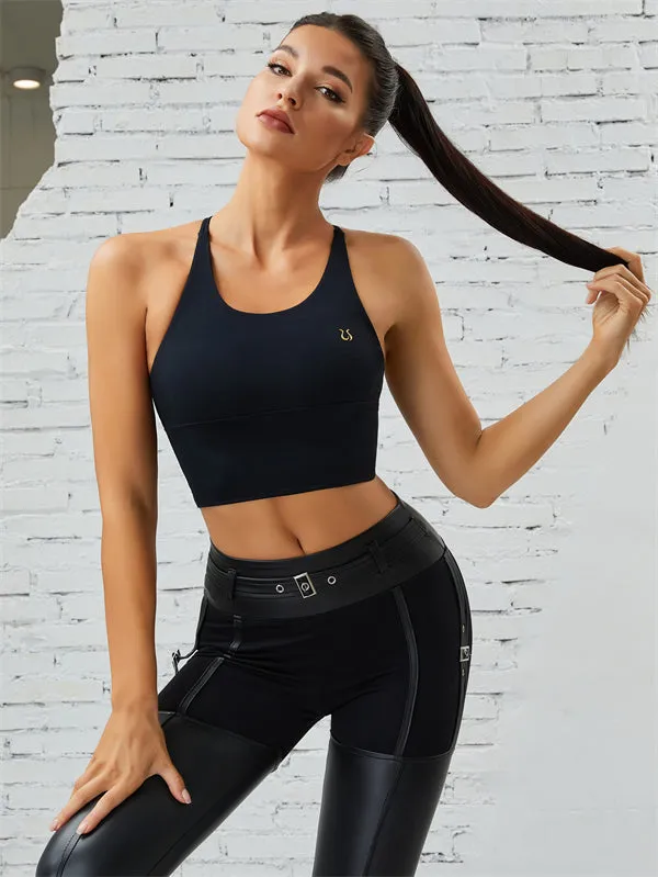 ZASUWA Female Hollow Out Cross Back PU Glossy Metal Buttons Hip-lift Sportswear