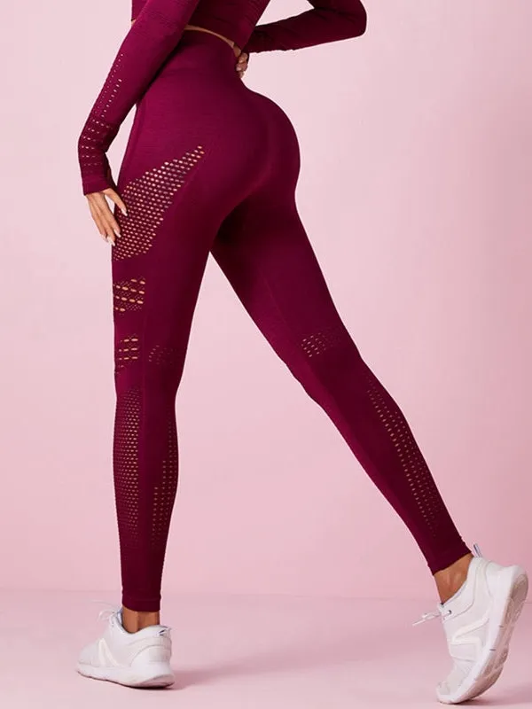 ZASUWA Female Knit Seamless Net Solid Color High-waist Sportswear