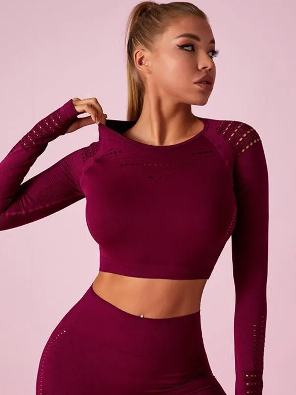ZASUWA Female Knit Seamless Net Solid Color High-waist Sportswear