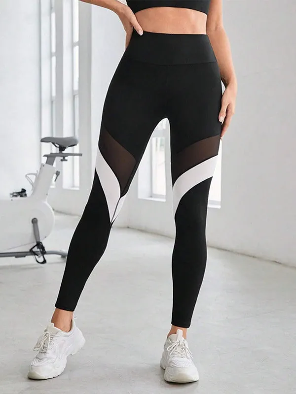 ZASUWA Female Mesh Contrast Color Stripes Leggings