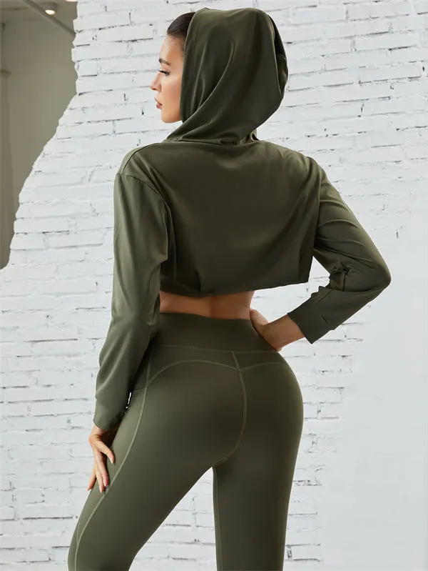 ZASUWA Female Pocket Hollow Out V-shape Waist Hoodied Sportswear