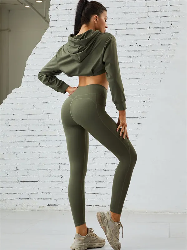 ZASUWA Female Pocket Hollow Out V-shape Waist Hoodied Sportswear