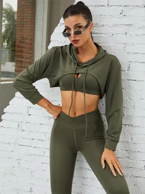 ZASUWA Female Pocket Hollow Out V-shape Waist Hoodied Sportswear