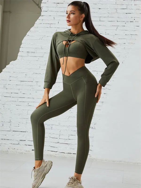 ZASUWA Female Pocket Hollow Out V-shape Waist Hoodied Sportswear