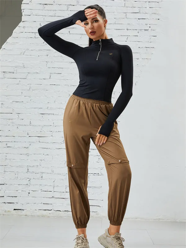 ZASUWA Female Pocket Zipper Thumbhole Leggings