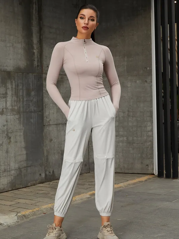 ZASUWA Female Pocket Zipper Thumbhole Leggings