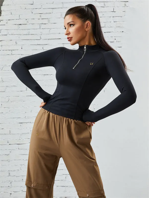 ZASUWA Female Pocket Zipper Thumbhole Leggings