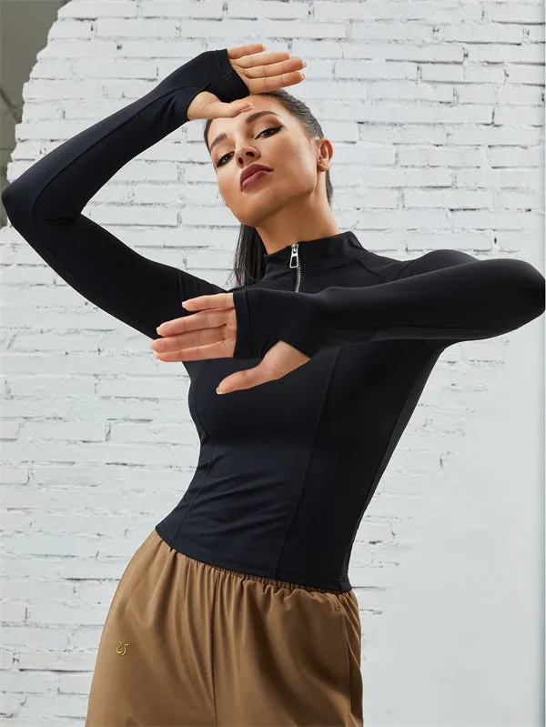ZASUWA Female Pocket Zipper Thumbhole Leggings