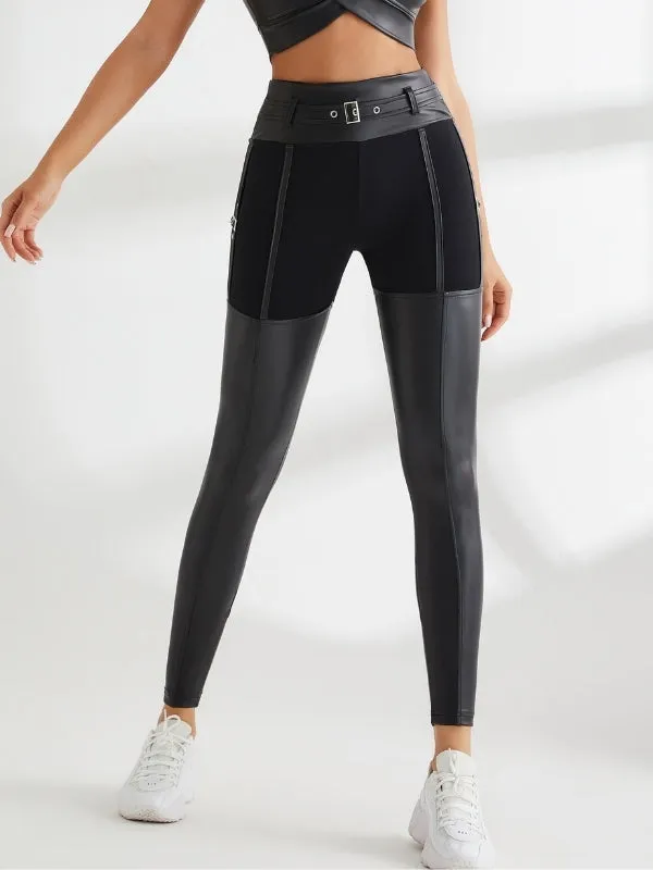 ZASUWA Female PU Glossy Metal Buttons Hip-lift Sportswear