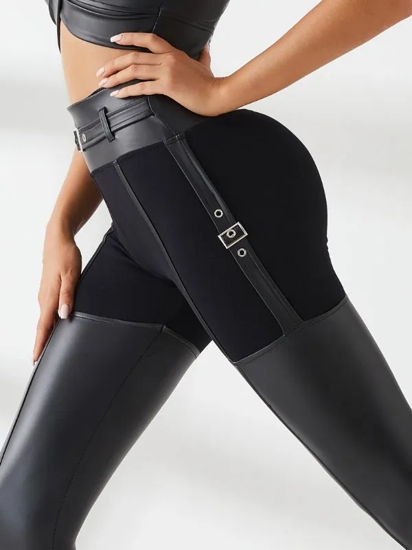 ZASUWA Female PU Glossy Metal Buttons Hip-lift Sportswear