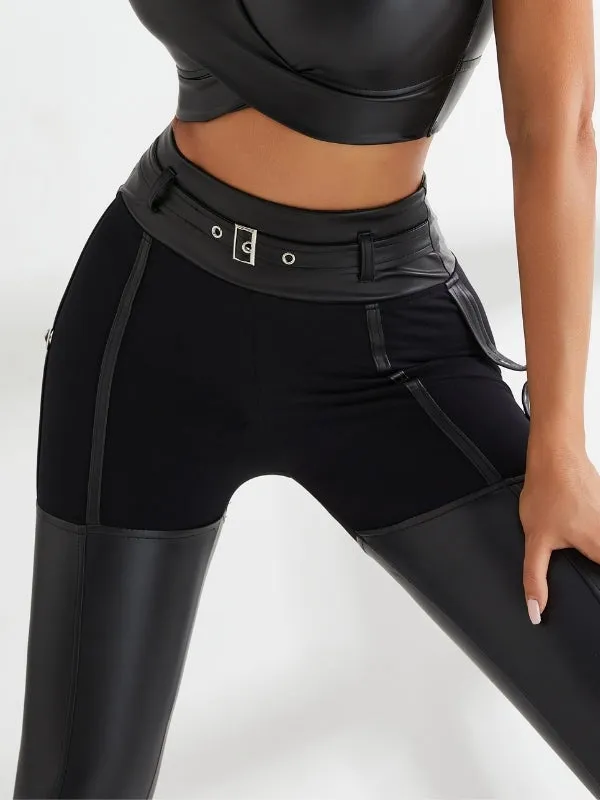 ZASUWA Female PU Glossy Metal Buttons Hip-lift Sportswear