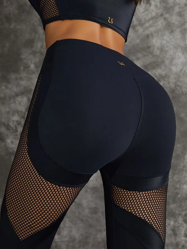 ?ZASUWA Female PU Net Thumbholes High-rise Hip-lift Leggings