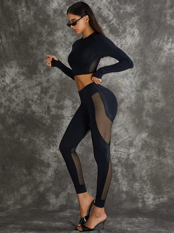 ?ZASUWA Female PU Net Thumbholes High-rise Hip-lift Leggings