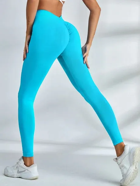 ZASUWA Female Seamless Deep V Back Scrunch Bum Leggings