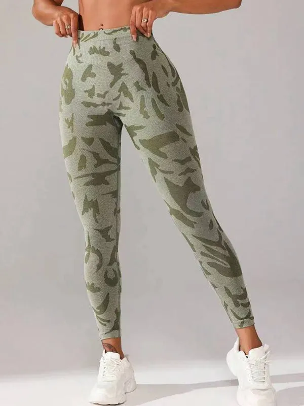 ZASUWA Female Sexy Camouflage Deep V Back Scrunch Bum Leggings