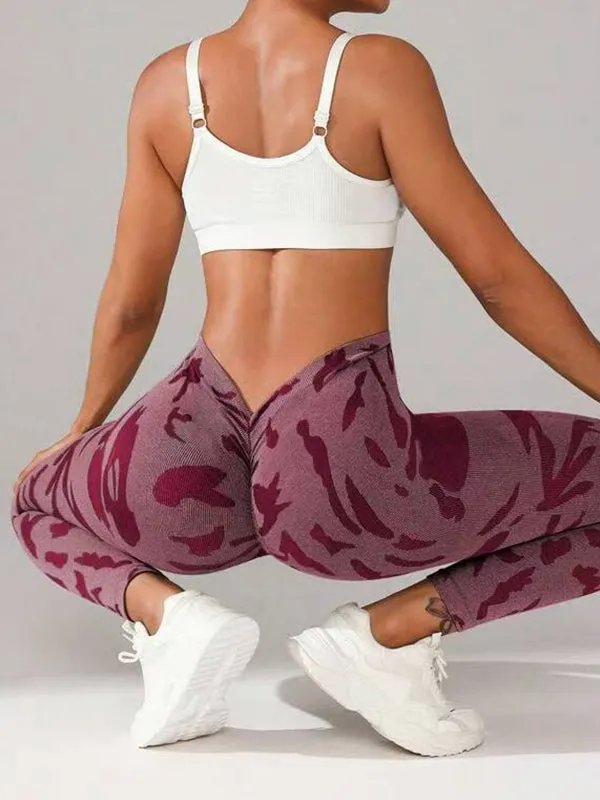 ZASUWA Female Sexy Camouflage Deep V Back Scrunch Bum Leggings