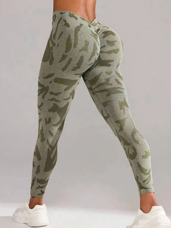 ZASUWA Female Sexy Camouflage Deep V Back Scrunch Bum Leggings