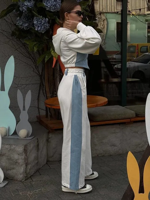 ZASUWA Female Sexy Contrast Color Pocket Casual Tracksuit