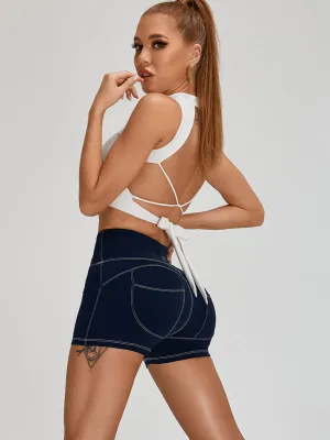 ZASUWA Female Sexy Denim Pocket Beautiful Back Bow-knot Short Tracksuit