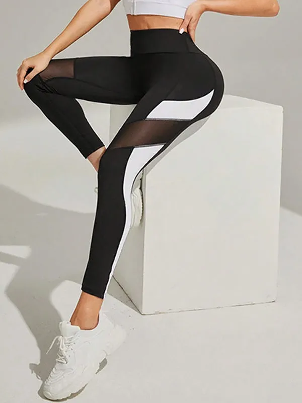 ZASUWA Female Sexy Mesh Splicing High-waisted Hip-lift Stripes Leggings