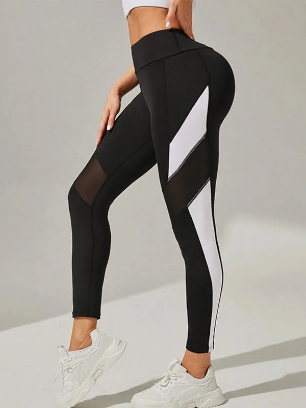 ZASUWA Female Sexy Mesh Splicing High-waisted Hip-lift Stripes Leggings