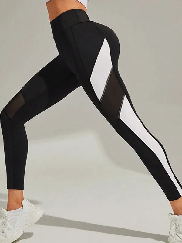 ZASUWA Female Sexy Mesh Splicing High-waisted Hip-lift Stripes Leggings