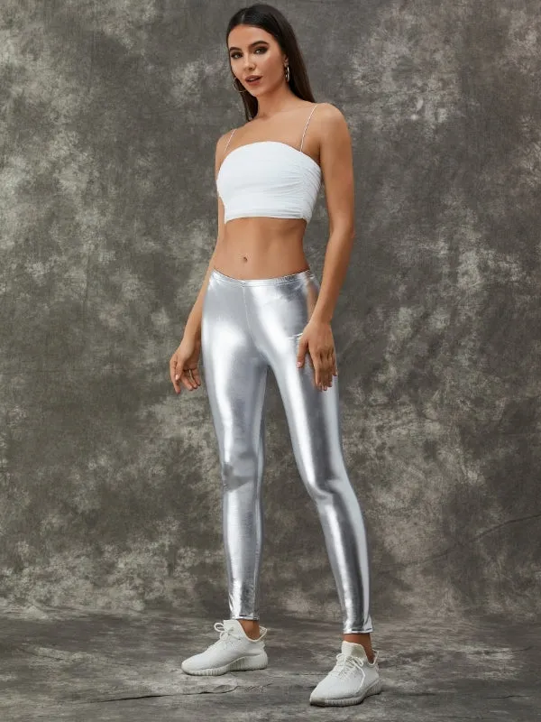 ZASUWA Female Sexy Metallic Laser Gold&Sliver Leggings