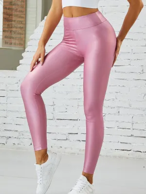ZASUWA Female Sexy Stylish Hollow Out PU High Waist Thumbhole Leggings